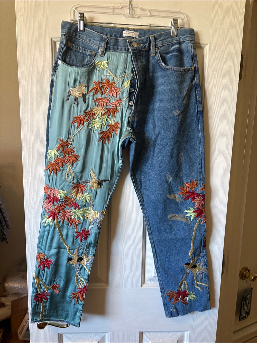 Zara Woman Embroidered Two Tone Jeans Size 10. (EUR 42)